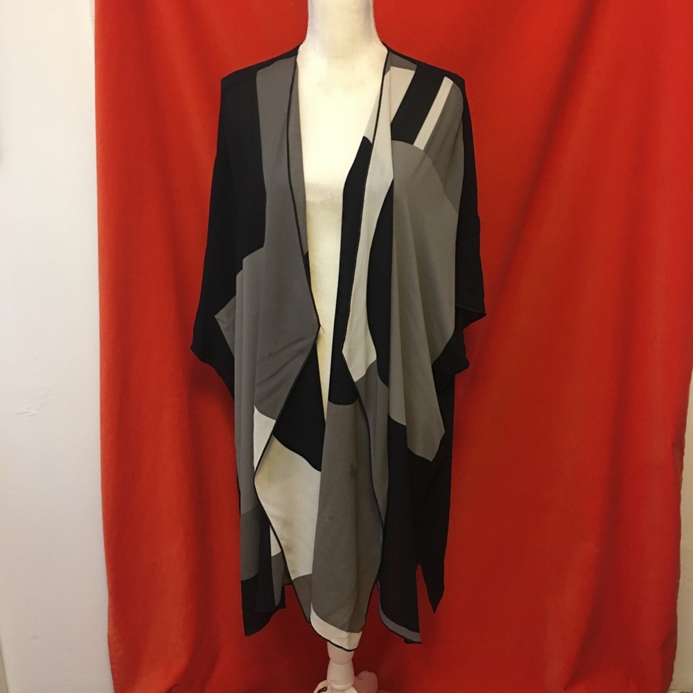 Caroline Rose color block semi sheer topper black and taupe o/s woman